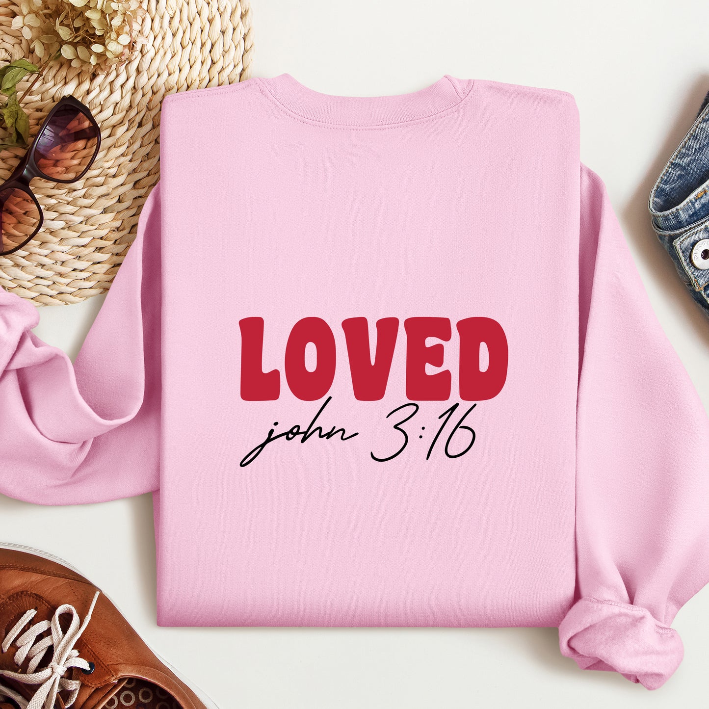 Loved John 3:16 Sweatshirt, Cute Valentine Sweatshirt, Valentine's Gift for Her, Jesus Valentine Sweatshirt, Valentine Gift, Ink and Quotes