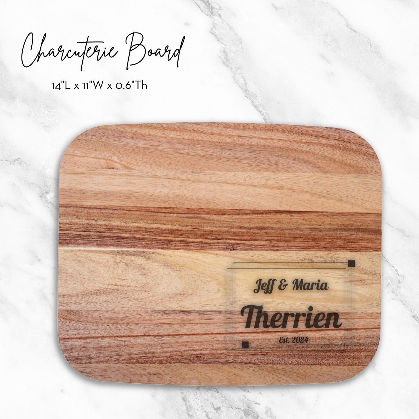 Personalized Charcuterie Board, Corner Design Cutting Board, Laser Engraved Wedding Gift, Anniversary Gift, Custom Cutting Board, Personalized Kitchen Gift