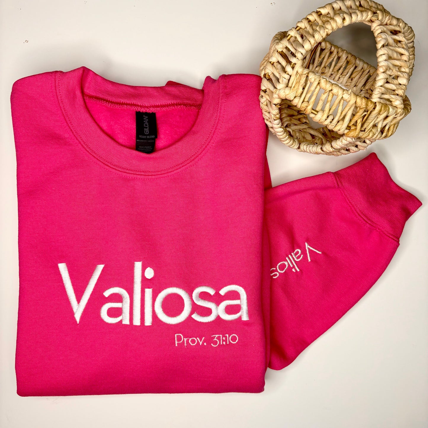 Valiosa, Valuable, virtuous woman Prov 31:10, embroidered sweater with words of affirmation for women, Christian gifts, gifts based on faith, Christian woman