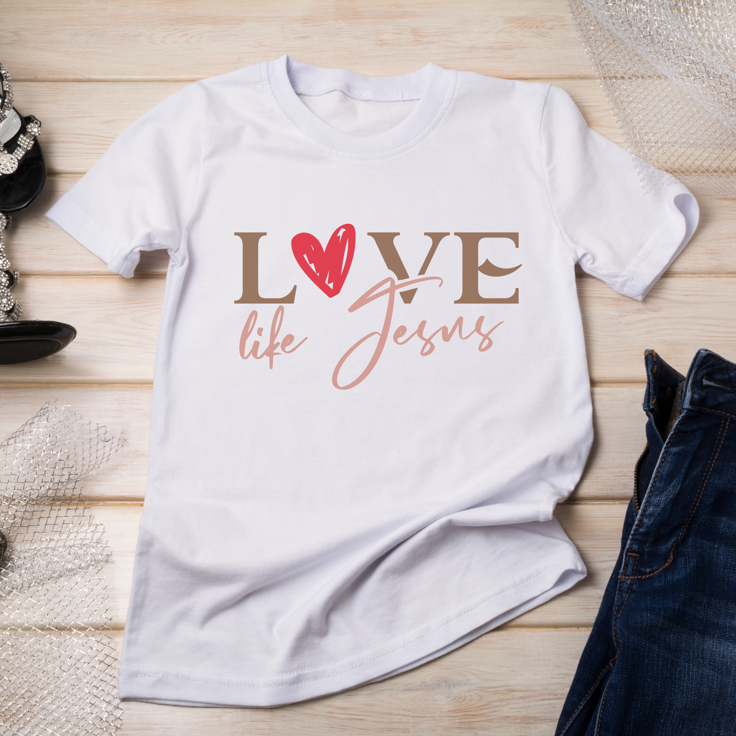 "Love, Life, Jesus" Tee, Bible Verse Tees, Religious T-shirt, Christian Gift, Faith Shirt