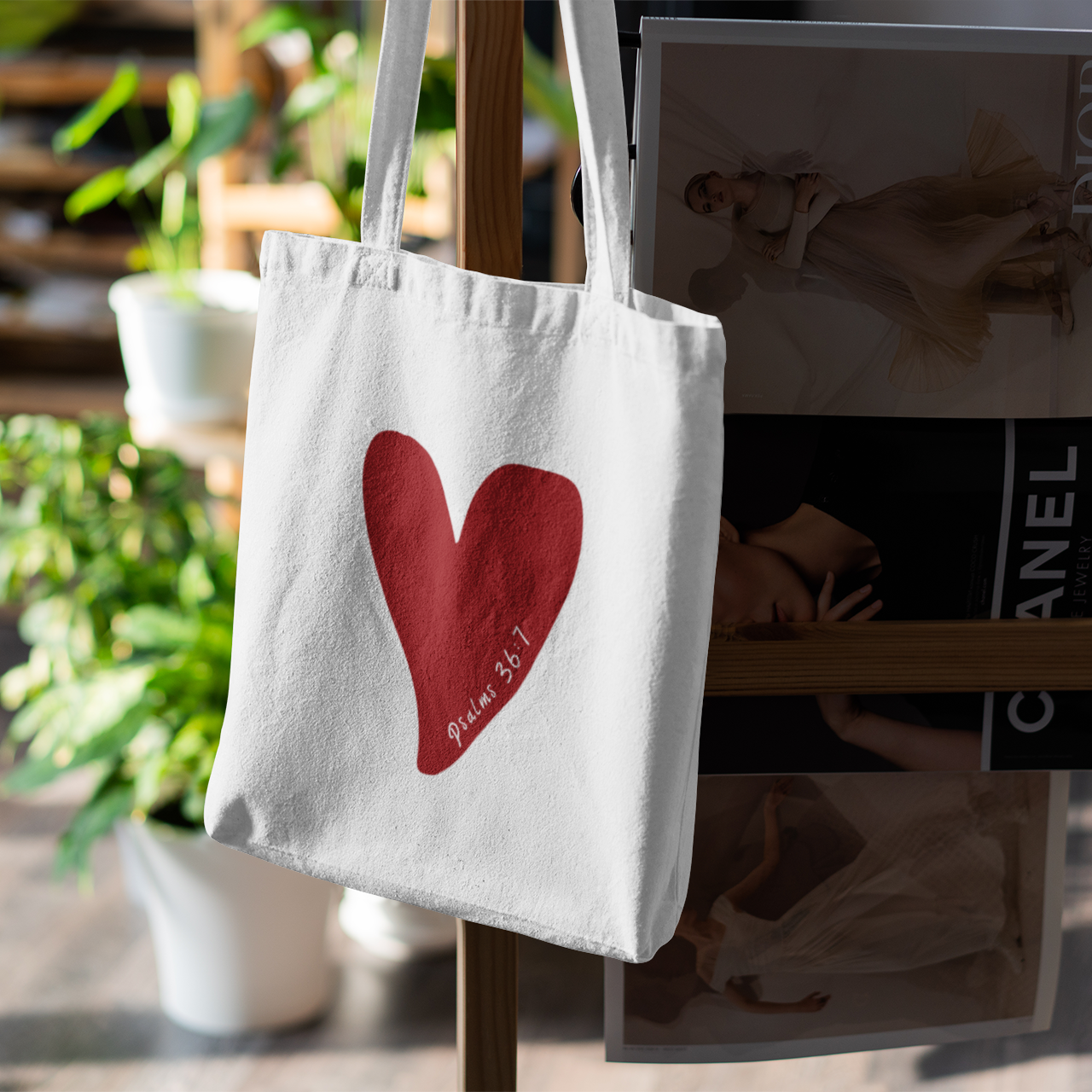 Psalm 36:7 Tote Bag - Christian Faith Bag for Women, Bible Verse Gift, Religious Canvas Tote, Inspirational Scripture Bag