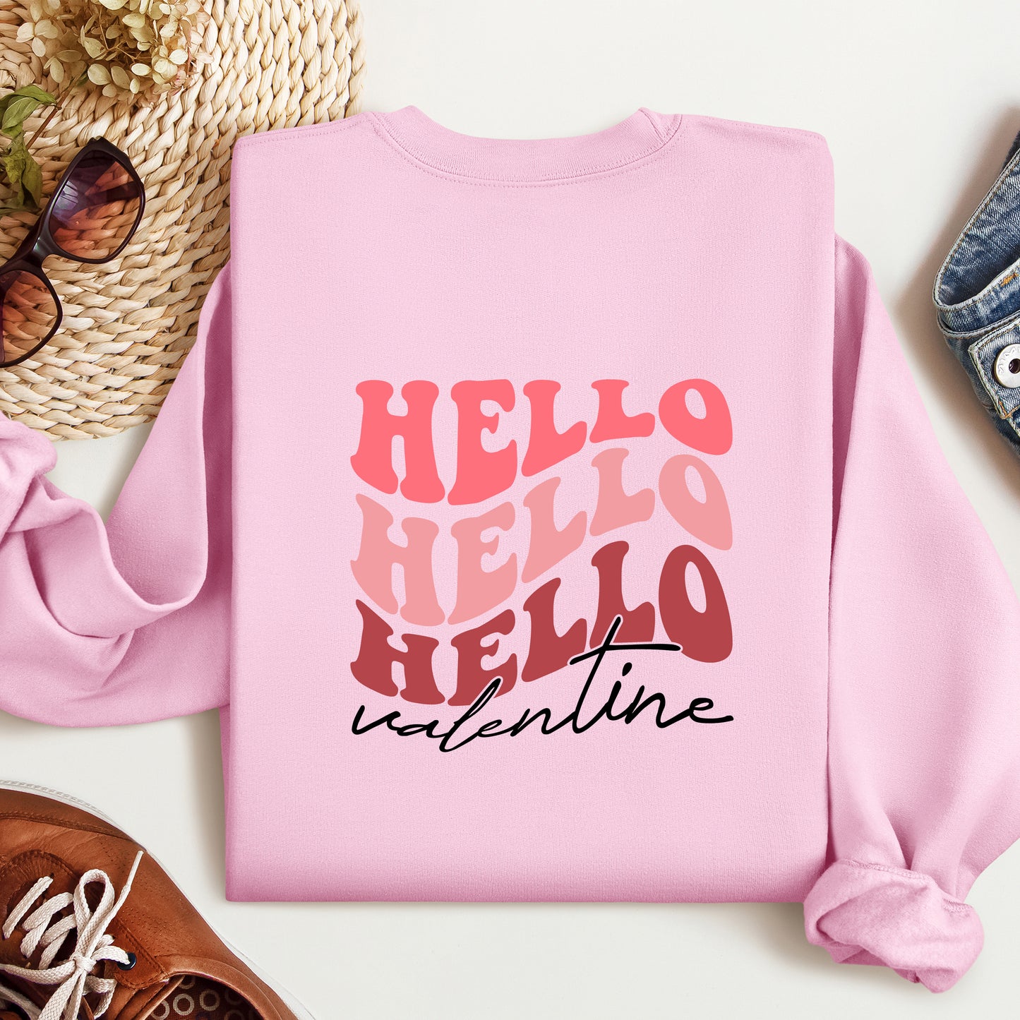 Hello Valentines Sweatshirt, XOXO Valentines Day Sweatshirt, Hello 2024 Sweatshirt, Amour Sweater, Galentines Shirt, Valentine Day Gift