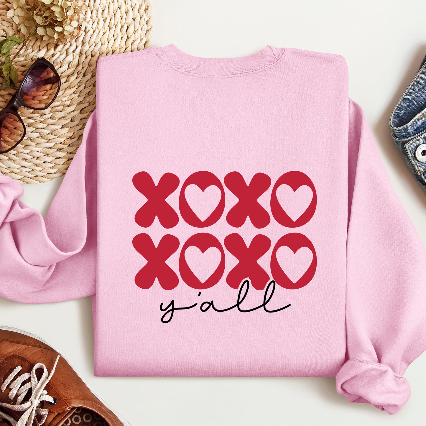 XOXO Y'all Retro Valentines Sweatshirt, Cute Valentine's Day Crewneck, , XOXO Valentine Hoodie, Valentines Day Gift For Women