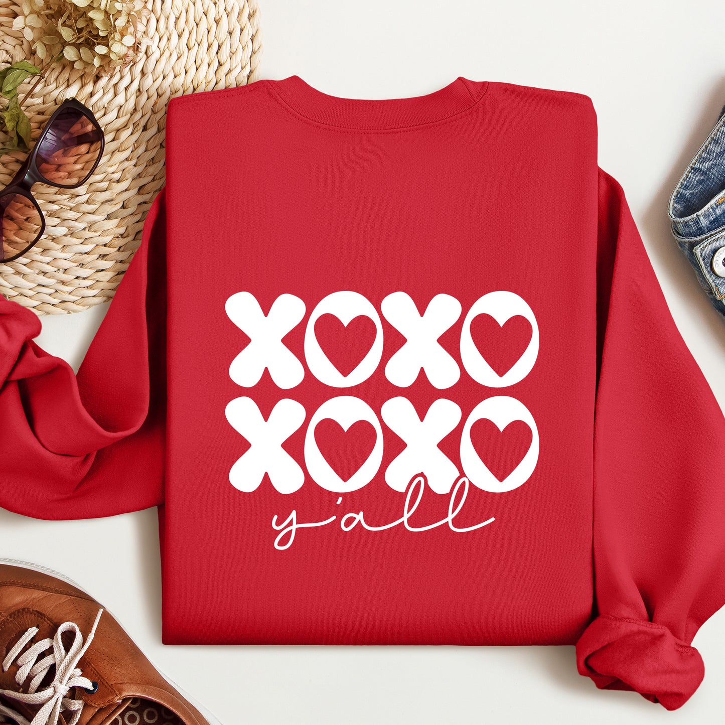 XOXO Y'all Retro Valentines Sweatshirt, Cute Valentine's Day Crewneck, , XOXO Valentine Hoodie, Valentines Day Gift For Women