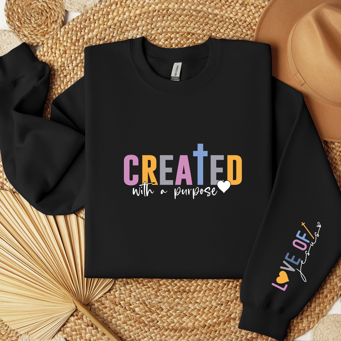 Christian Sweatshirt for Women, Jesus Crewneck, Created with a Purpose Bible Verse Crewneck, Religious Gift, Faith Apparel God Clothing Sweatshirt