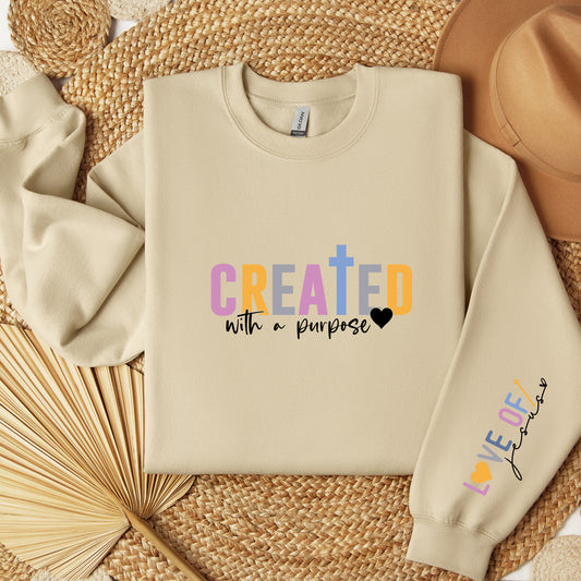 Christian Sweatshirt for Women, Jesus Crewneck, Created with a Purpose Bible Verse Crewneck, Religious Gift, Faith Apparel God Clothing Sweatshirt