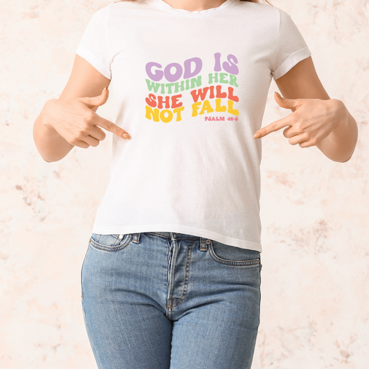 "God is Within her She will not Fall" Tee, Bible Verse Tees, Religious T-shirt, Christian Gift, Faith Shirt