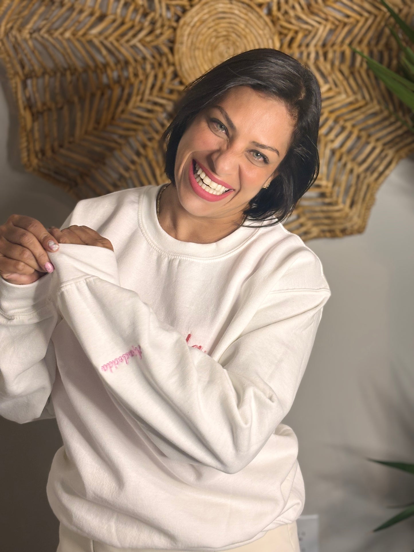 Agradecida, Grateful, Embroidered Sweaters for Christian women, grateful, loved, beautiful, wise, blessed, valuable, woman of God, Embroidered Sweaters with Words of Affirmation, Christian Clothing, Faith-Based Gifts embroidered details on one sleeve,