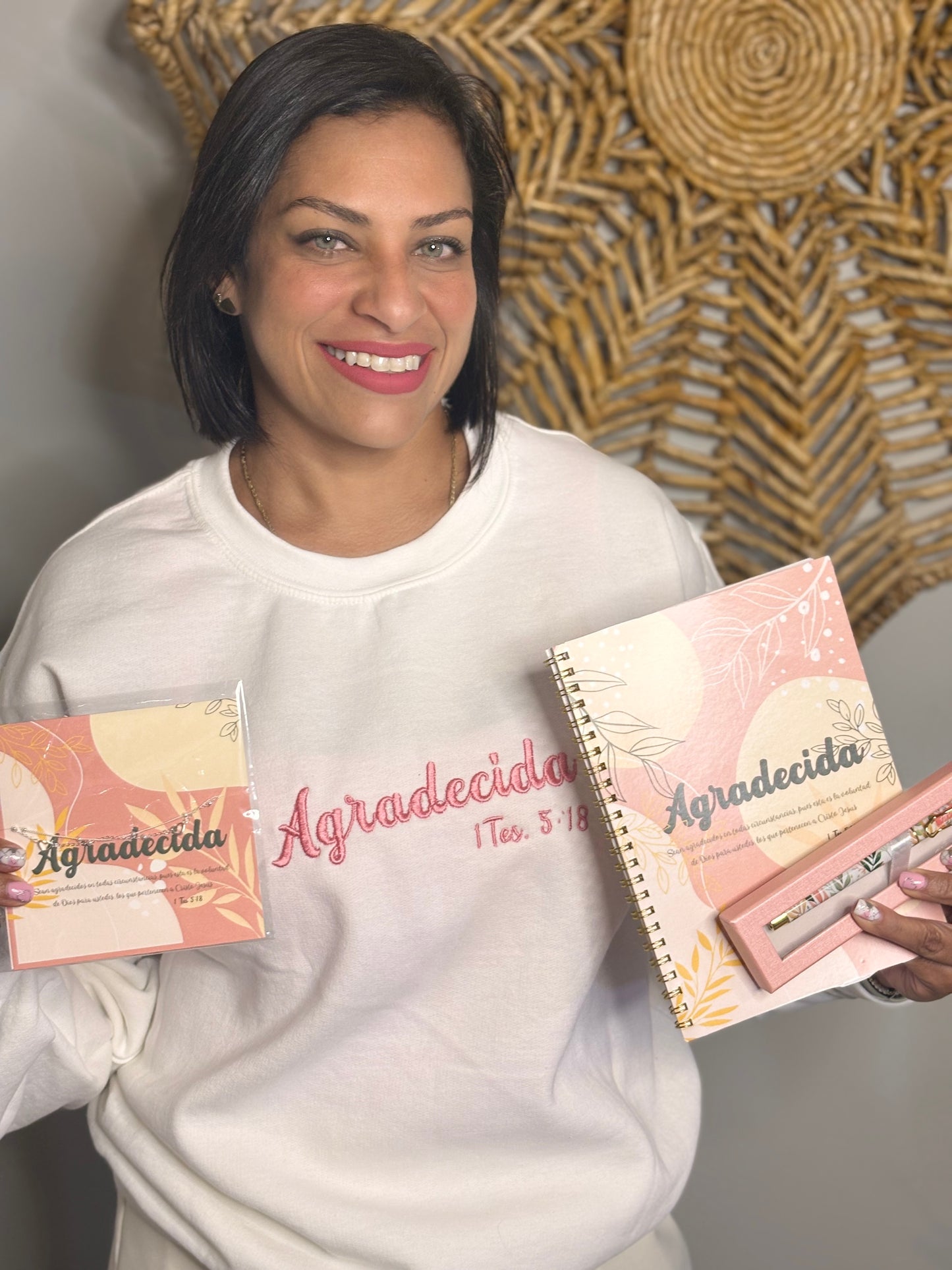 Agradecida, Grateful, Embroidered Sweaters for Christian women, grateful, loved, beautiful, wise, blessed, valuable, woman of God, Embroidered Sweaters with Words of Affirmation, Christian Clothing, Faith-Based Gifts embroidered details on one sleeve,