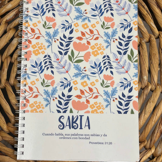 Sabia Notebook, Wise Notebook,Spiral notebooks | Soft cover journal | Faith notebook , Gifts for Women, Christians Gifts,Notebook For Church Devotional, Floral Prayer Journal Church Notes Personalized Bible Journal