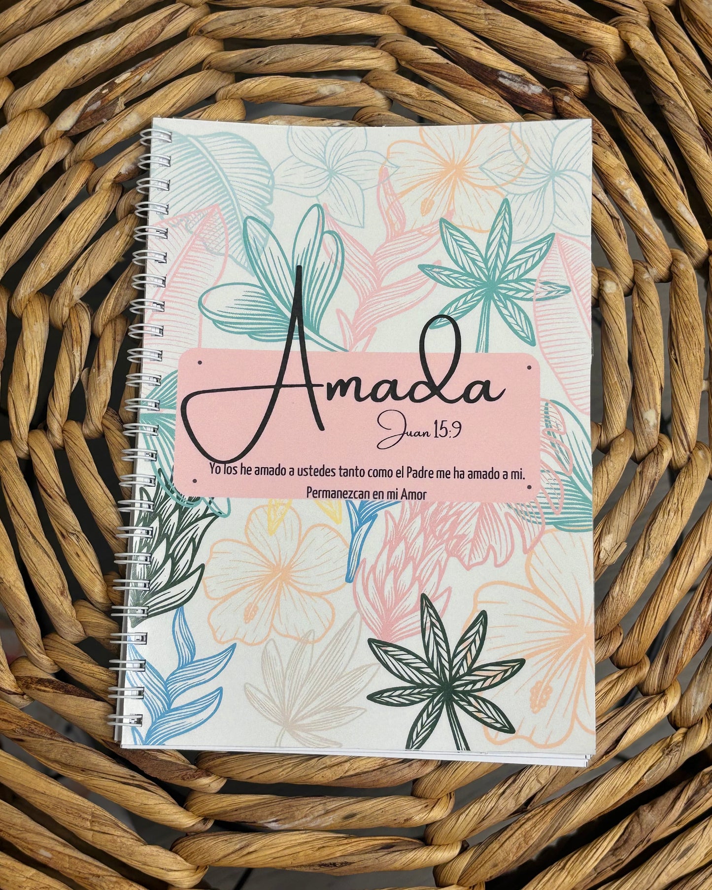 Amada Juan 15:9 Notebook, Loved Notebook, Spiral notebooks | Soft cover journal | Faith notebook , Gifts for Women, Christians Gifts, Notebook For Church Devotional, Floral Prayer Journal Church Notes Personalized Bible Journal