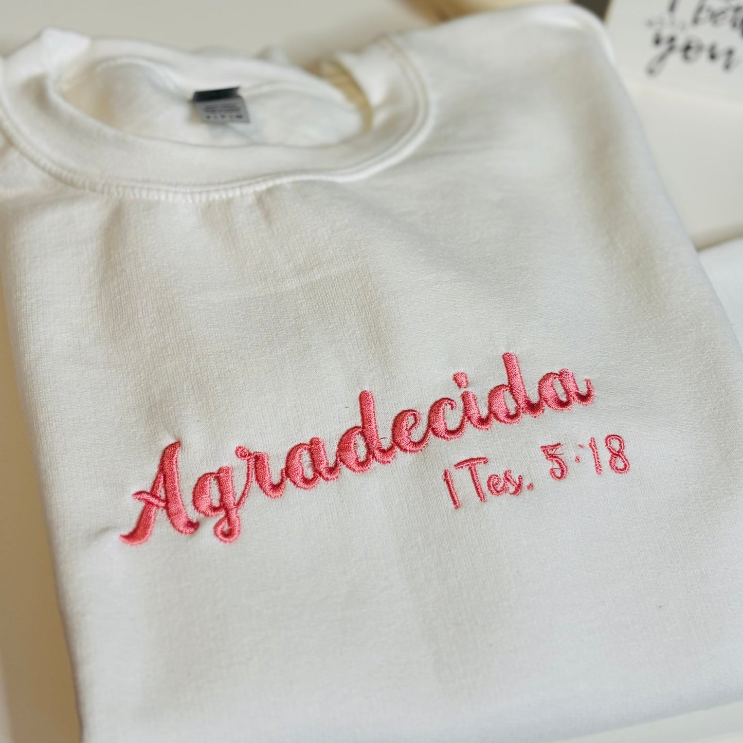 Agradecida, Grateful, Embroidered Sweaters for Christian women, grateful, loved, beautiful, wise, blessed, valuable, woman of God, Embroidered Sweaters with Words of Affirmation, Christian Clothing, Faith-Based Gifts embroidered details on one sleeve,