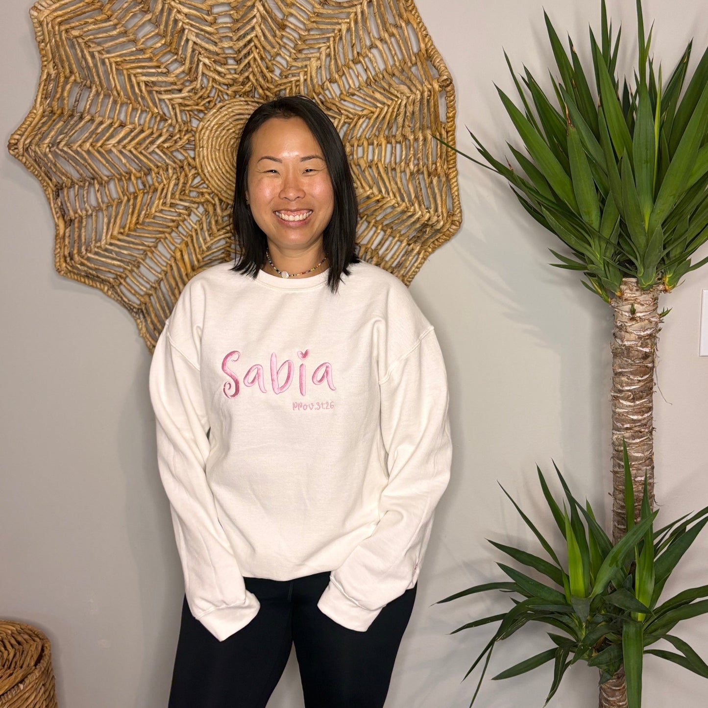 Sabia, Wise woman  Prov 31:26, embroidered sweater with words of affirmation for women, Christian gifts, gifts based on faith, Christian woman