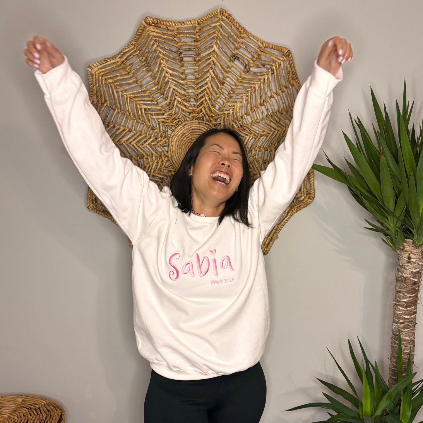 Sabia, Wise woman  Prov 31:26, embroidered sweater with words of affirmation for women, Christian gifts, gifts based on faith, Christian woman