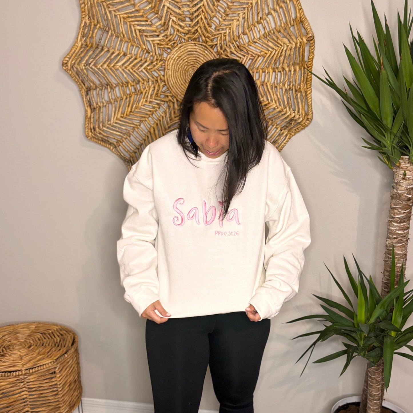 Sabia, Wise woman  Prov 31:26, embroidered sweater with words of affirmation for women, Christian gifts, gifts based on faith, Christian woman