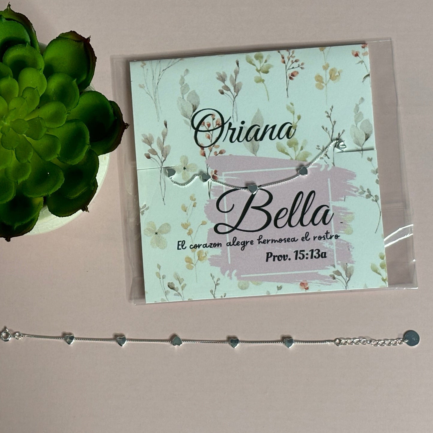 Bella Prov, 15.13 Beautiful, Prov. 15:13 Sterling Silver Hearts Bracelet, Cute Bracelet, Women Jewellery, Gifts for Christians Woman, christians gifts, Minimalist Adjustable Everyday Simple Bracelet, Gift
