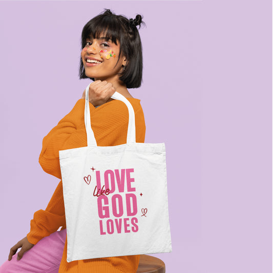Christian Tote Bag - Love Like God Loves - Inspirational Bible Verse Gift, Faith-Based Shopping Bag, Religious Scripture Tote"