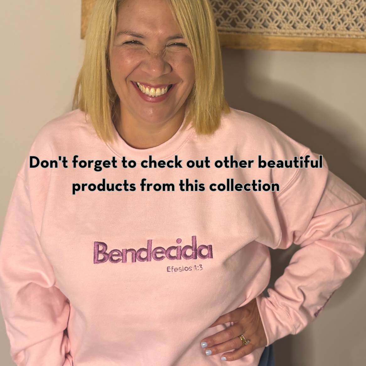Bendecida, Blessed Ephesians 1:3 Efesios 1:3 words of Affirmation, embroidered sweater with words of affirmation for women, Christian gifts, gifts based on faith, Christian woman, gifts for women