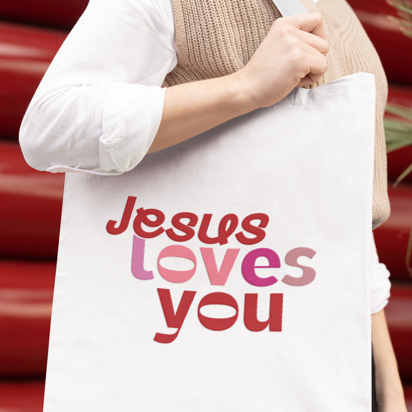 Jesus Loves You Tote Bag – Christian Faith Gift, Aesthetic Scripture Tote for Women, Religious Bible Verse Bag, Inspirational Tote