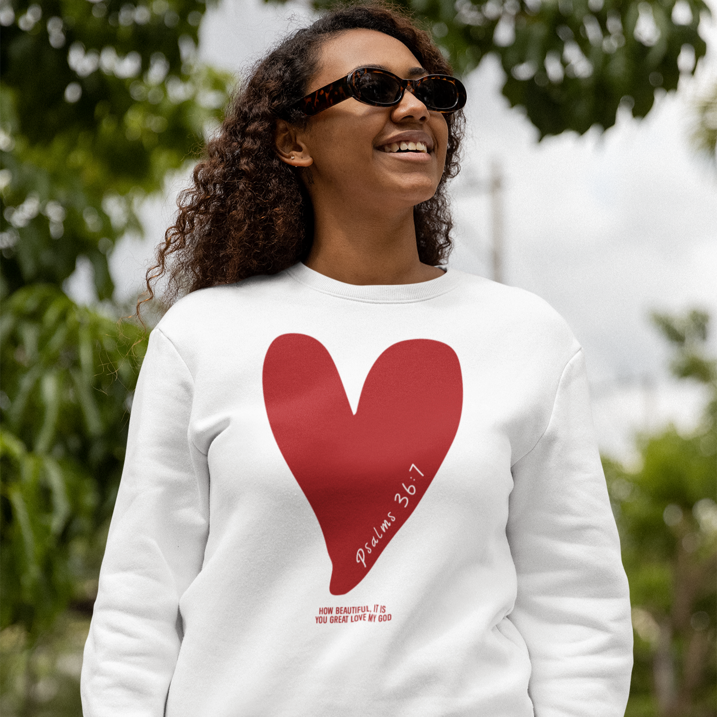 Christian Crewneck - Psalm 36:7 Sweatshirt - Faith-Based Apparel, Bible Verse Gift, Religious Cozy Sweater for Women