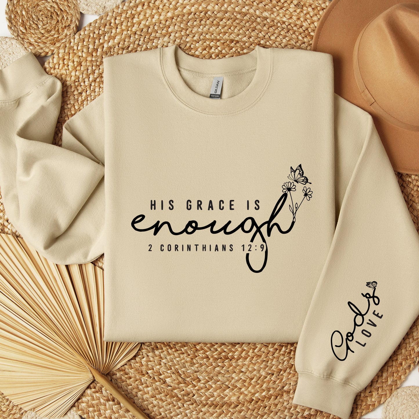 His Grace is Enough Sweatshirt, 2 Corinthians 12:9, Christian Crewneck Pullover, Christian Gift, Easter Present, Jesus Bible Verse Sweater