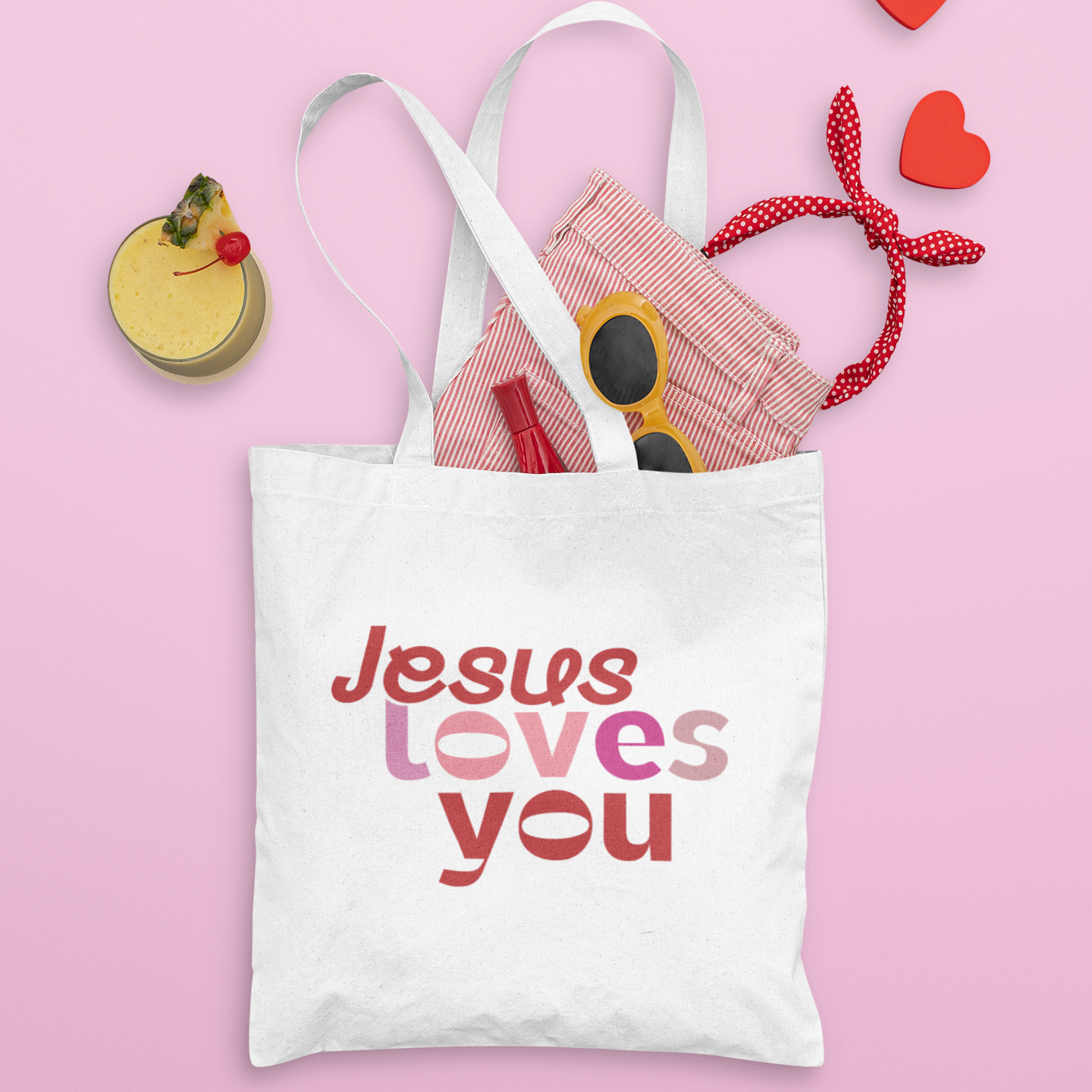 Jesus Loves You Tote Bag – Christian Faith Gift, Aesthetic Scripture Tote for Women, Religious Bible Verse Bag, Inspirational Tote