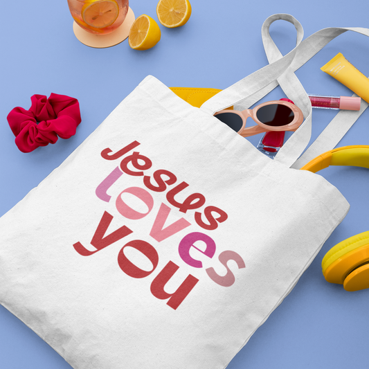 Jesus Loves You Tote Bag – Christian Faith Gift, Aesthetic Scripture Tote for Women, Religious Bible Verse Bag, Inspirational Tote