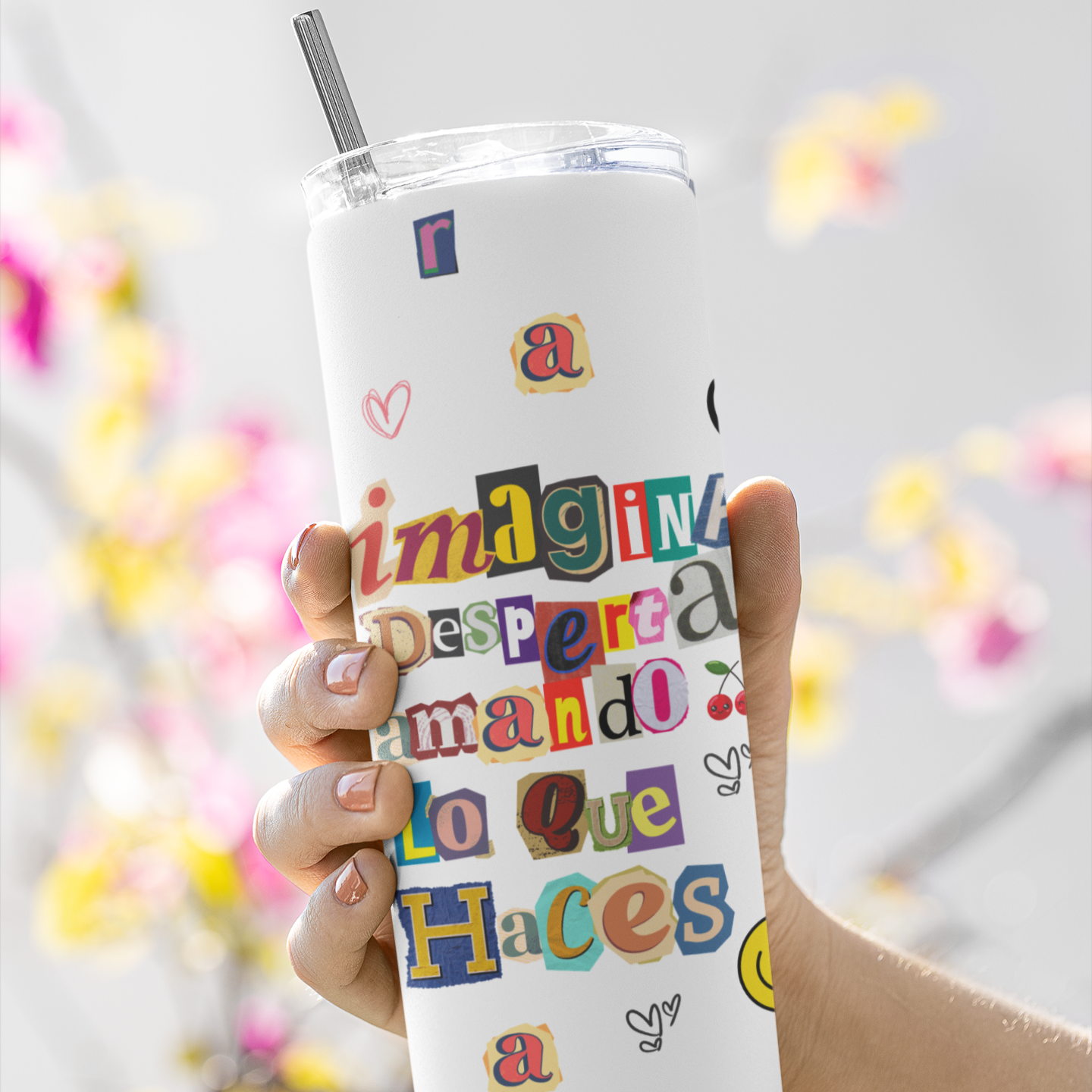 “20oz Sublimation Tumbler ✨ Imagina despertar amando lo que haces| Includes Straw & Brush | Retro Motivational Gift