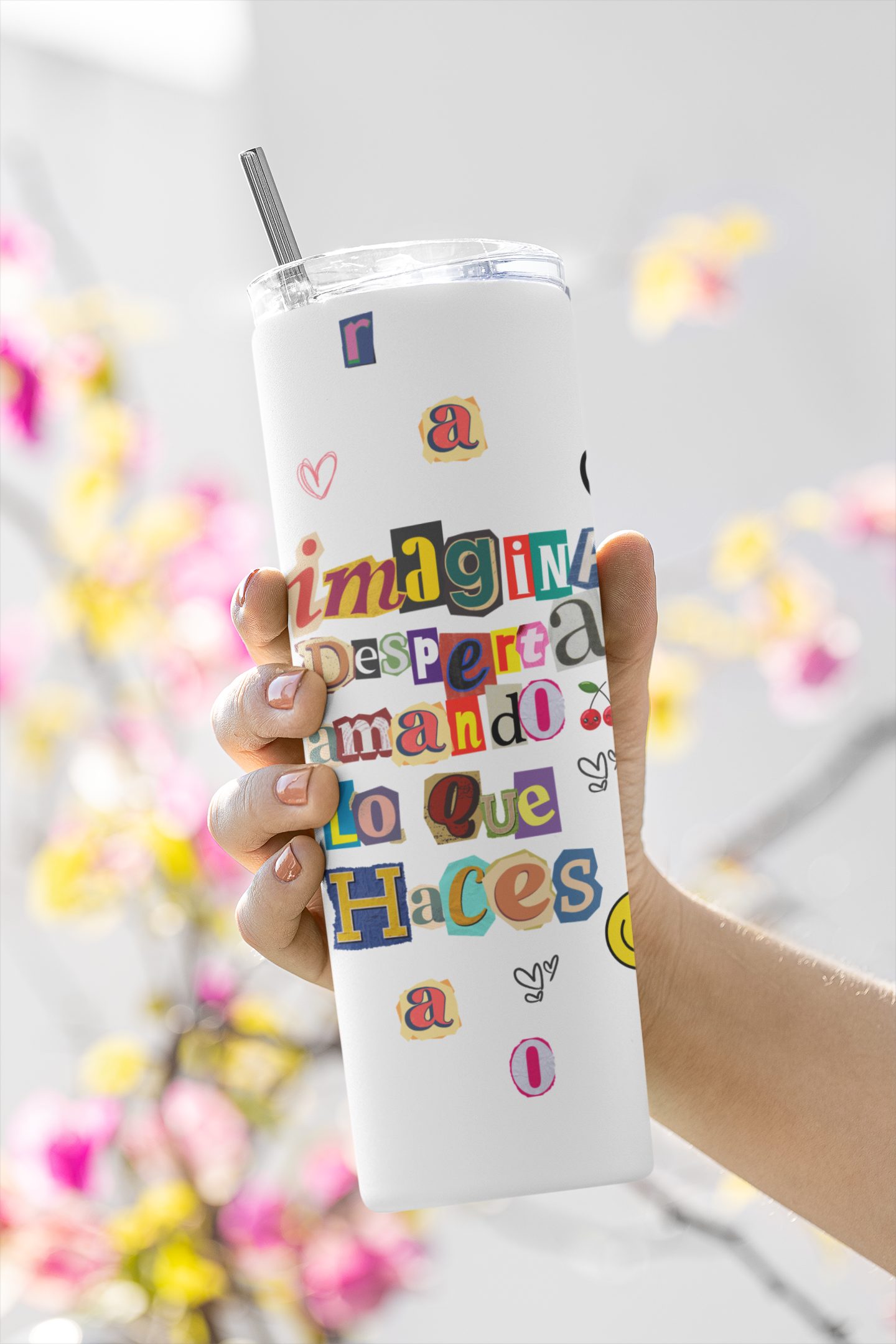 “20oz Sublimation Tumbler ✨ Imagina despertar amando lo que haces| Includes Straw & Brush | Retro Motivational Gift