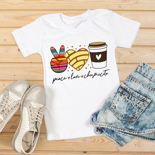 "Peace Love Chismecito" Positive Message Tees, Retro Apparel, Inspirational Shirt, Good Vibes T-shirt Gift, Positive Vibes Shirt, Hispanic Apparel