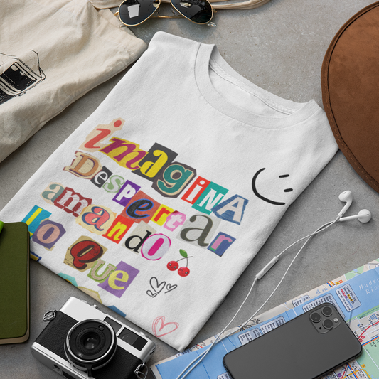 Imagina despertar amando lo que haces" ✨ Retro T-shirt, tumbler &amp; notebook. Inspiring design for dreamers, doers &amp; creators worldwide