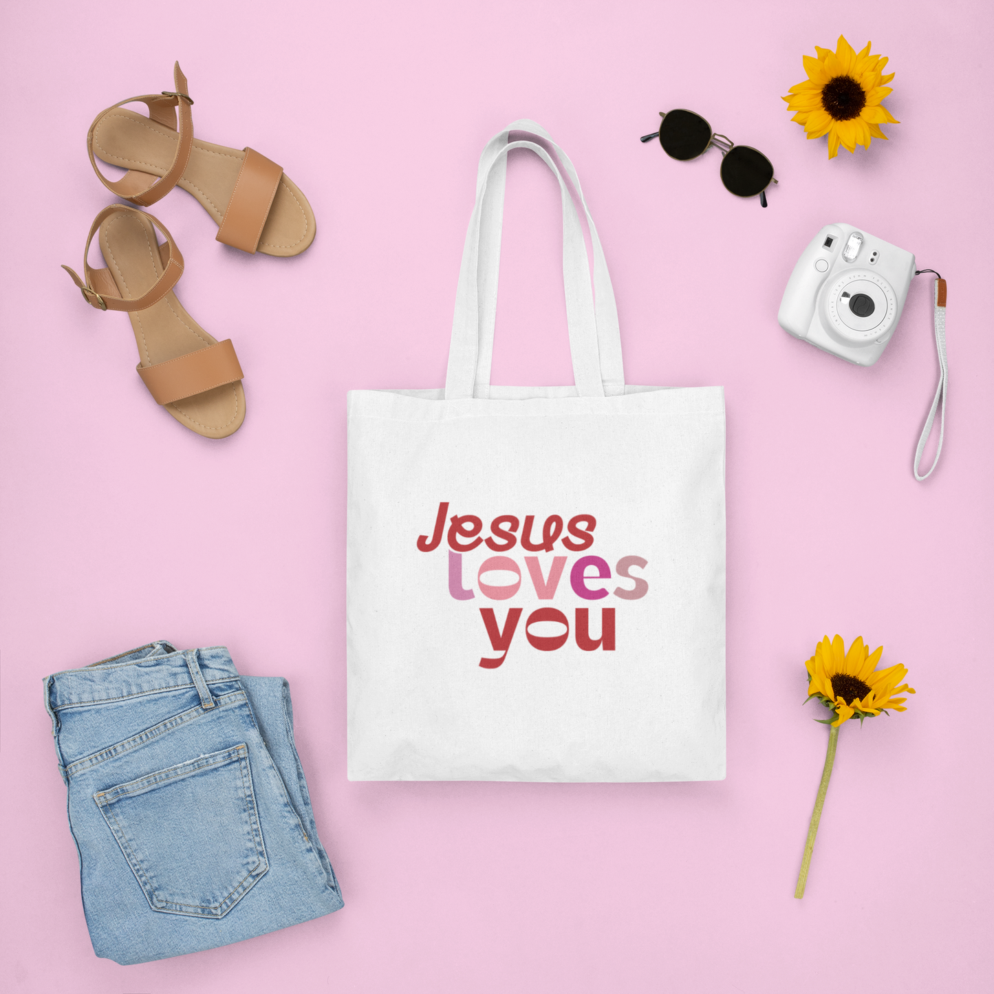 Jesus Loves You Tote Bag – Christian Faith Gift, Aesthetic Scripture Tote for Women, Religious Bible Verse Bag, Inspirational Tote