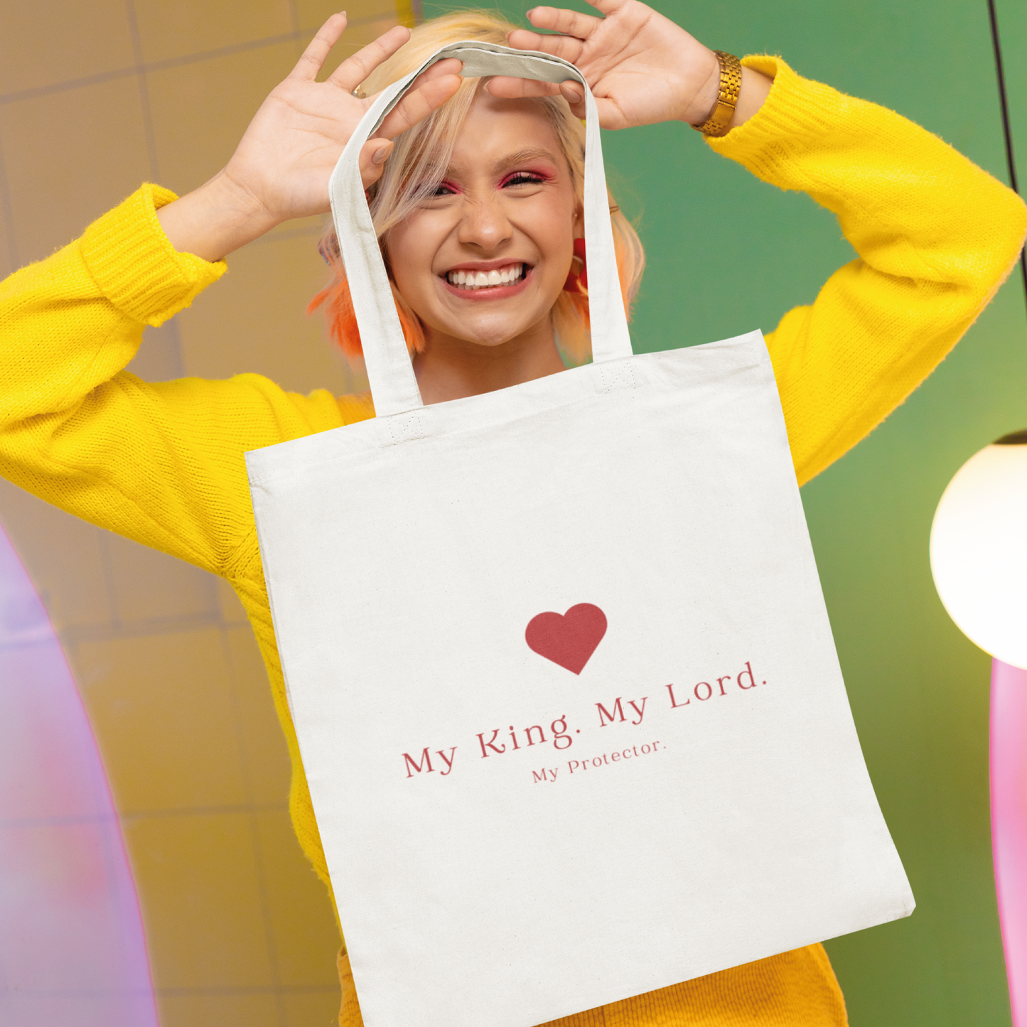 Christian Tote Bag - 'My King, My Lord, My Protector' | Faith-Based Canvas Bag | Bible Verse Gift for Women | Inspirational Christian Bag