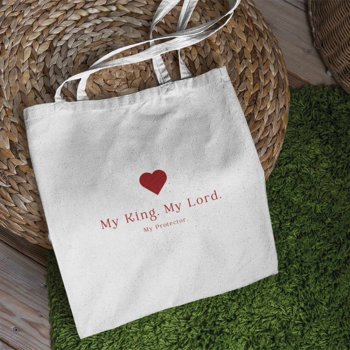 Christian Tote Bag - 'My King, My Lord, My Protector' | Faith-Based Canvas Bag | Bible Verse Gift for Women | Inspirational Christian Bag