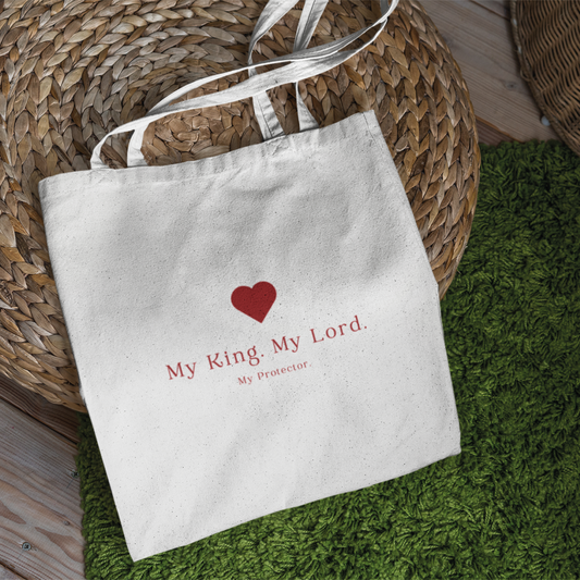 Christian Tote Bag - 'My King, My Lord, My Protector' | Faith-Based Canvas Bag | Bible Verse Gift for Women | Inspirational Christian Bag