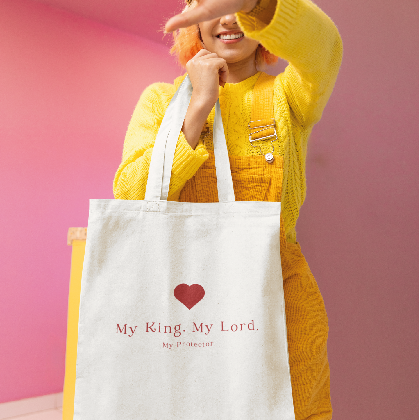 Christian Tote Bag - 'My King, My Lord, My Protector' | Faith-Based Canvas Bag | Bible Verse Gift for Women | Inspirational Christian Bag