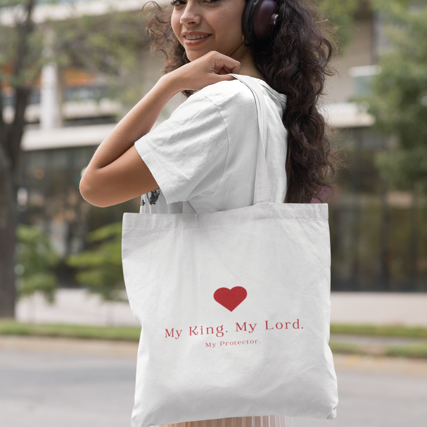Christian Tote Bag - 'My King, My Lord, My Protector' | Faith-Based Canvas Bag | Bible Verse Gift for Women | Inspirational Christian Bag